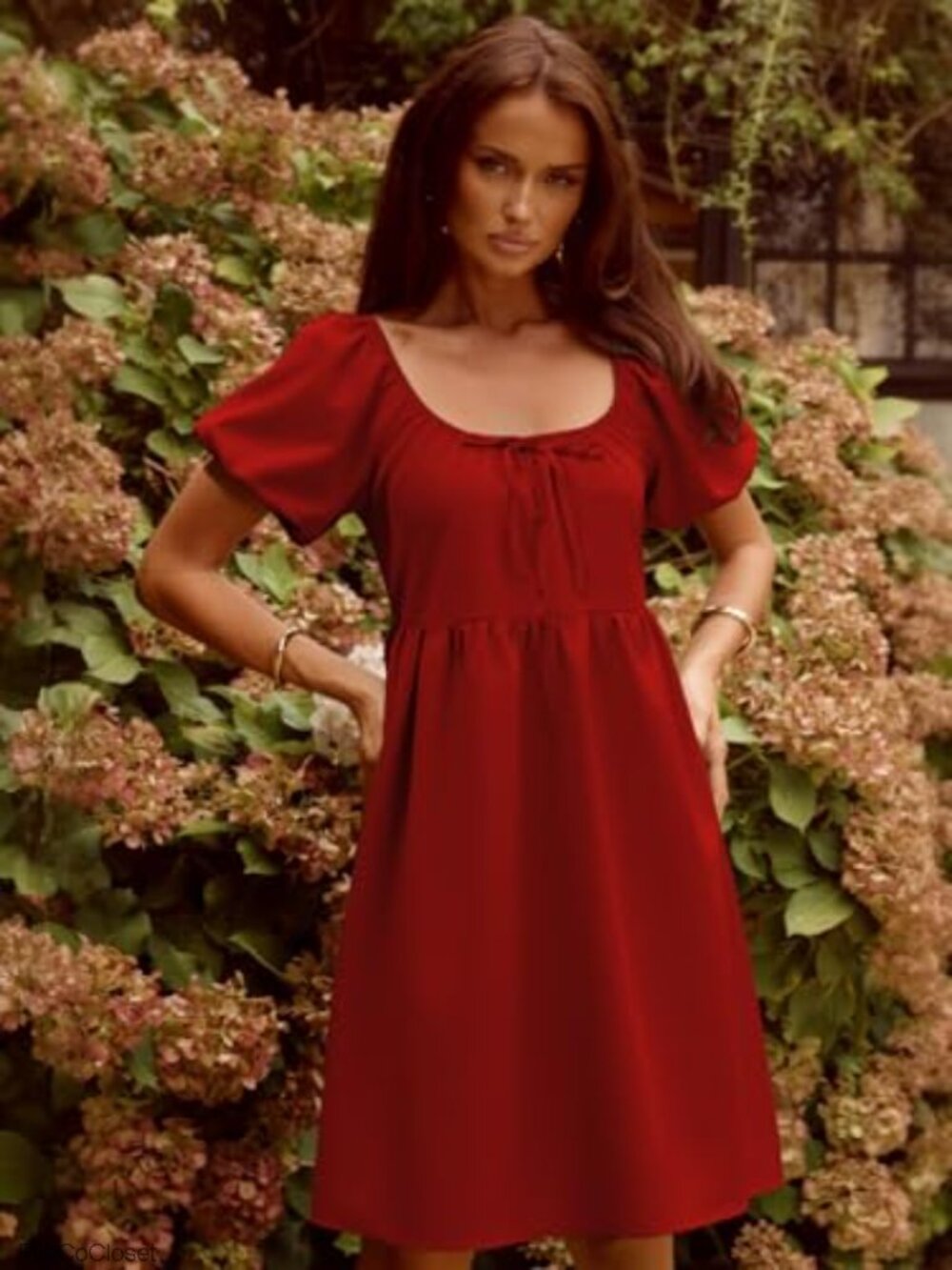 Puff Sleeve Square Neck Babydoll Mini Dress Casual Short Summer Dress - Picture 3 of 4
